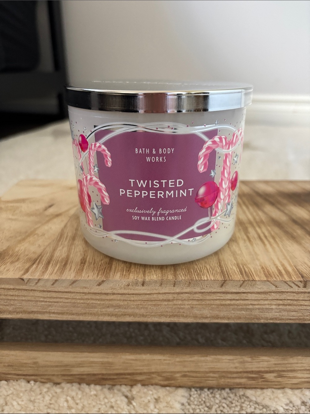Bath & Body Works Twisted Peppermint Candle - Pink & Silver